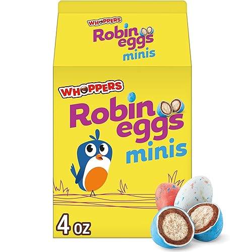 WHOPPERS Mini Robin Eggs - Golosinas de leche malteada, dulces de Pascua, caja de 4 onzas