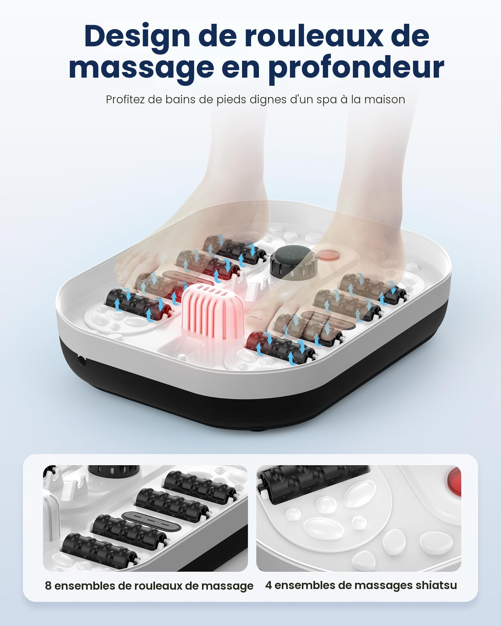 COMFIER Bain de pieds chauffant de massage|Masseur de pieds pliable|Fonction de vibration et de bulles|Pierre ponce pour pieds|35℃-48℃|Avec 8 rouleaux Shiatsu (Noir)