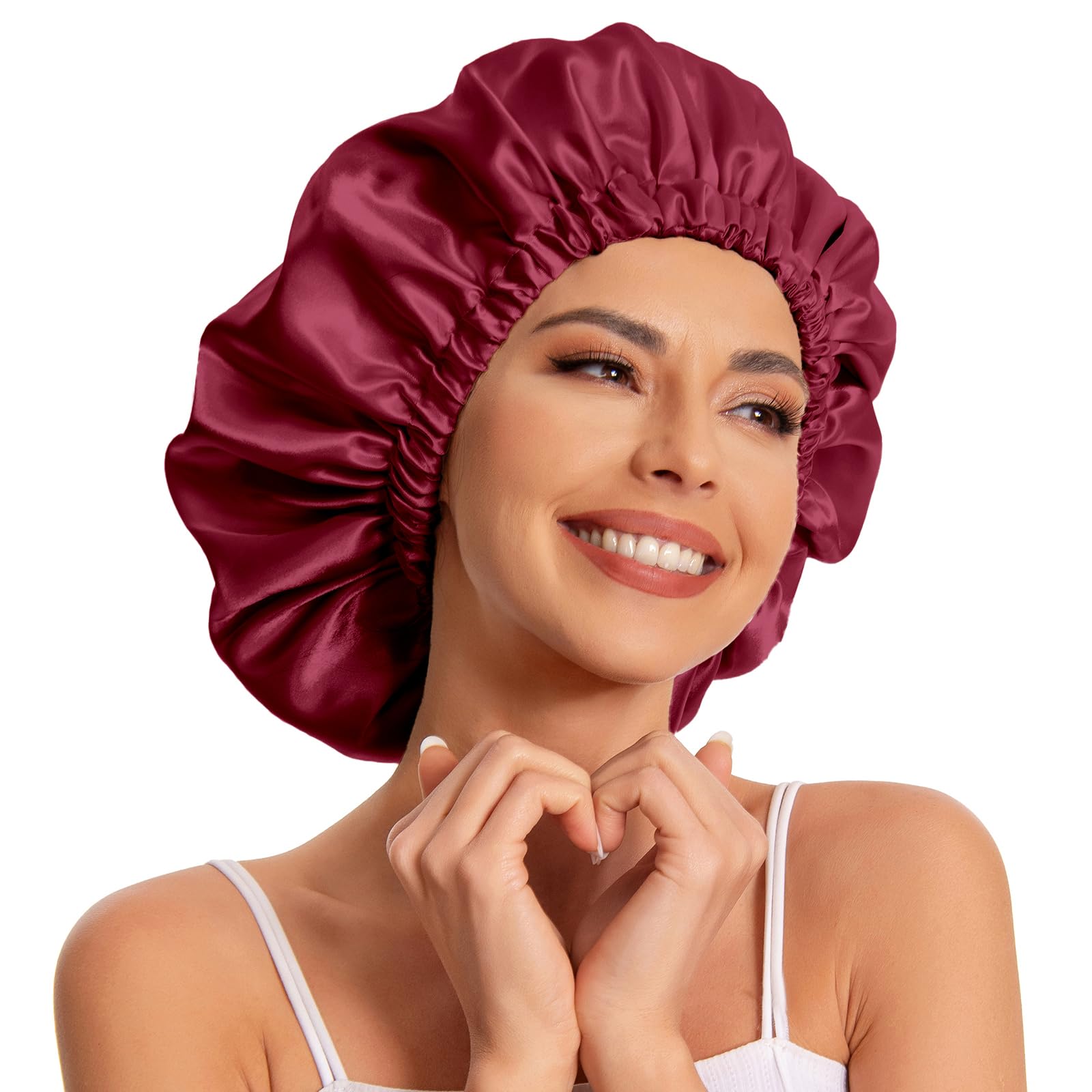 Edoneery Women's Red Satin Bonnet Silk Bonnet Hair Bonnet For Sleeping-Slouchy Beanie Hat Satin Sleep Cap For Natural & Curly Hair(Red)