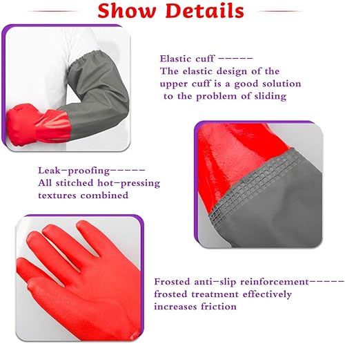 Miniatura 4 de Guantes de estanque de brazo completo con forro de algodón, guantes impermeables extra largos para limpieza de estanquesindustria de maquinaria, 25