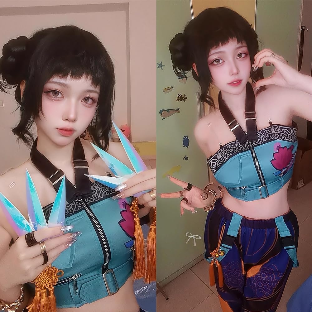 [XIUXIUAI] K-POP ガールズ！デーモン・ハンターズ コスプレ衣装セット ウイッグ 付き 子供 ルミ ミラ ゾーイ 仮装