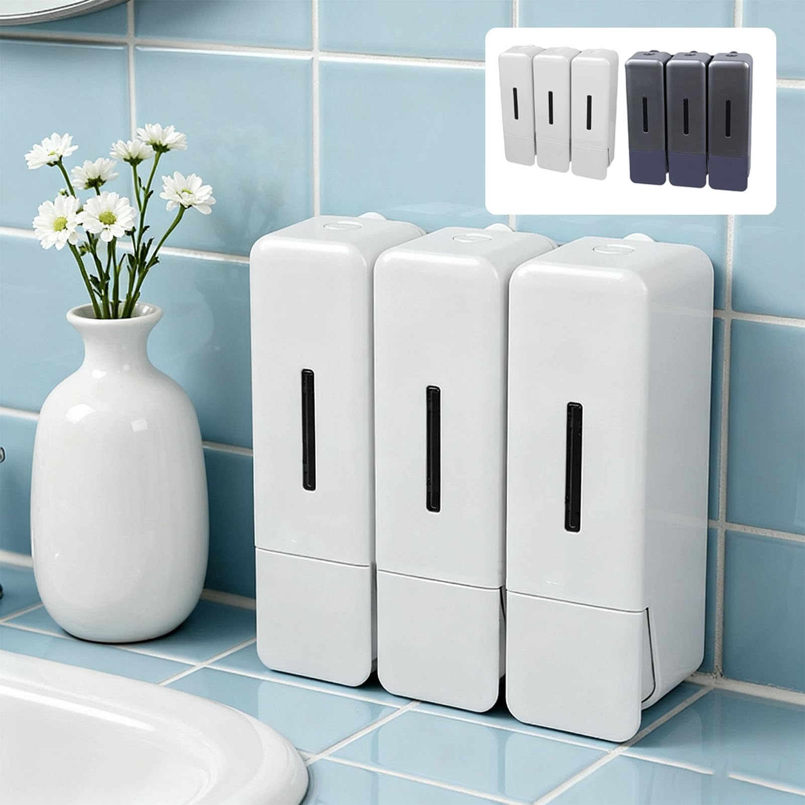 Dispenser di Sapone Manuale Design a Tenuta Stagna a 3 Camere per Doccia, Bagno, Dispenser di Liquidi da 250 Ml (Bianca)