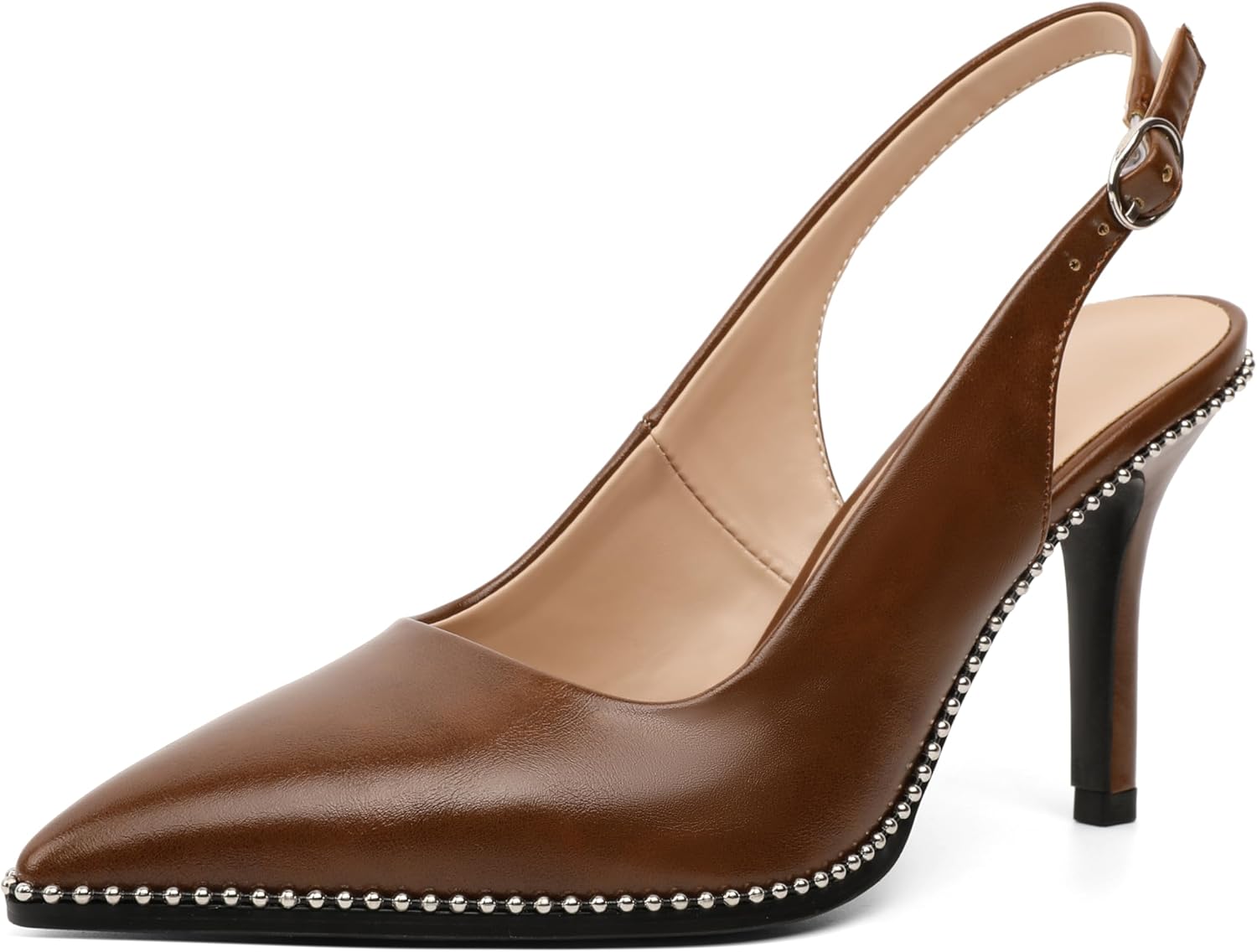 Zamikoo Women Beaded Pumps High Heel Slingback Pointed Toe Slip On 3.5 Inch Stilettos Ankle Strap Adjustable Buckle Patent Leather US Size 5 -Size 13