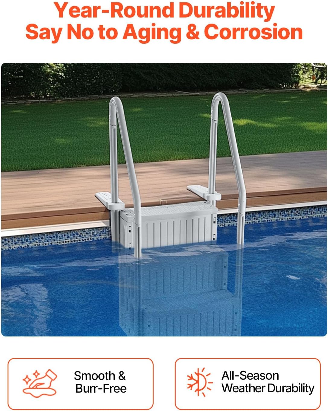 VEVOR Swimming Pool Ladder, 4-Step Double Handrails Stairs with Non-Slip Heavy Duty Steps, Reliable 400 lbs Max Load Capacity, for 48-54 in Inground & Above-Ground Pools of Any Decking Surface, Grey