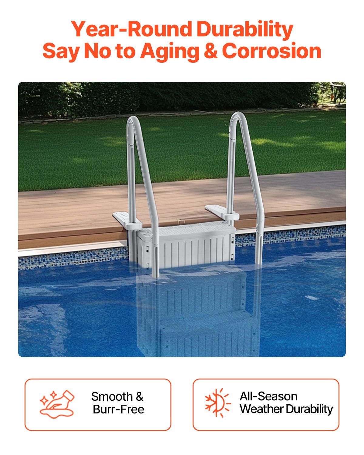 VEVOR Escalier de Piscine Plastique 4 Marches Antidérapantes 181,4 kg 122-137 cm Gris
