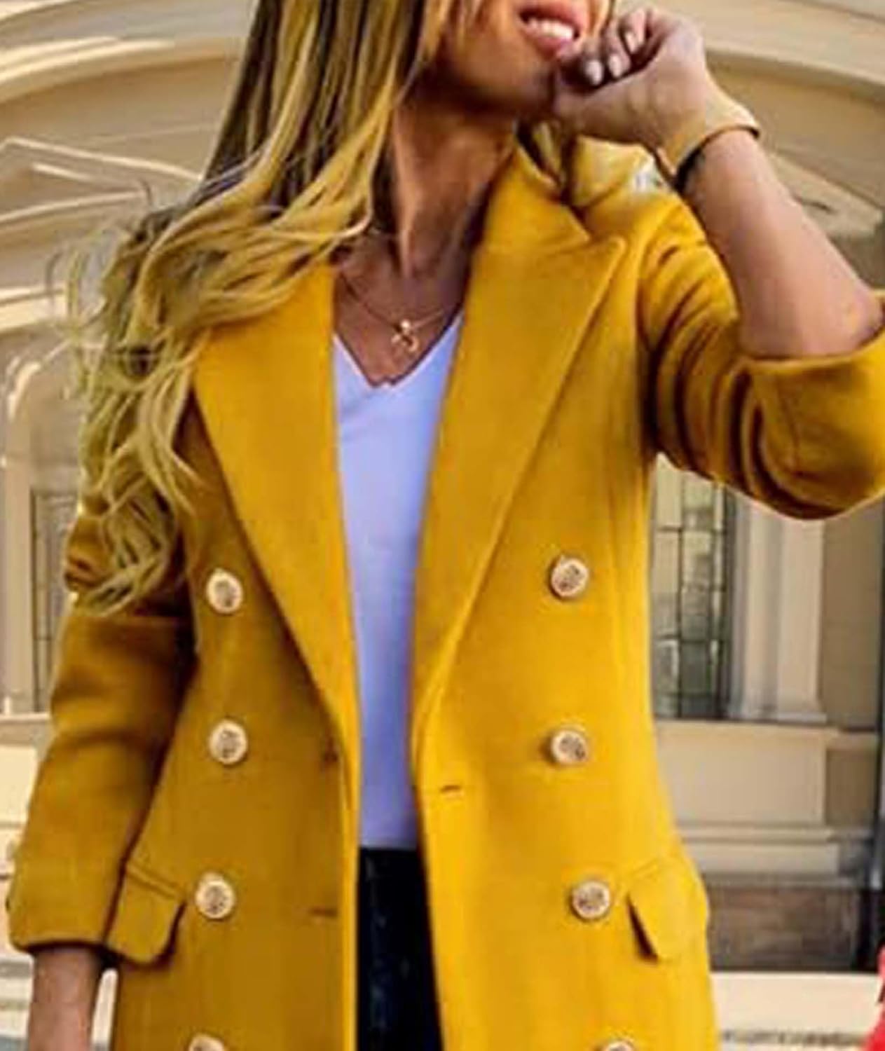 xxxiticat Women's Double Breasted Trench Coat Long Sleeve Notch Lapel Collar Winter Overcoat Windbreaker Wool Coat - Image 5