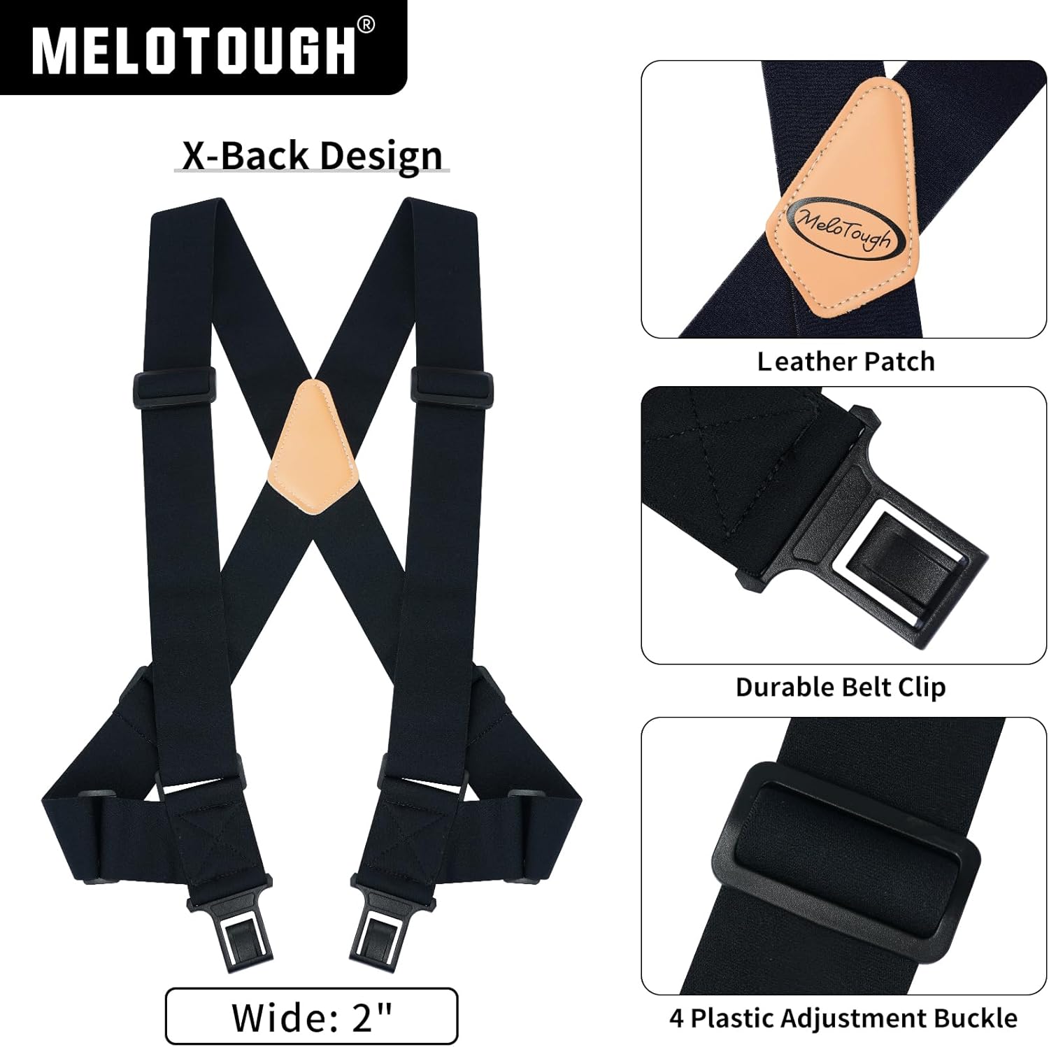 MELOTOUGH Belt Clip Suspenders For Men Heavy Duty, Outback Side Clip/Trucker Men's Suspenders with 2inch Width Elastic - Image 4