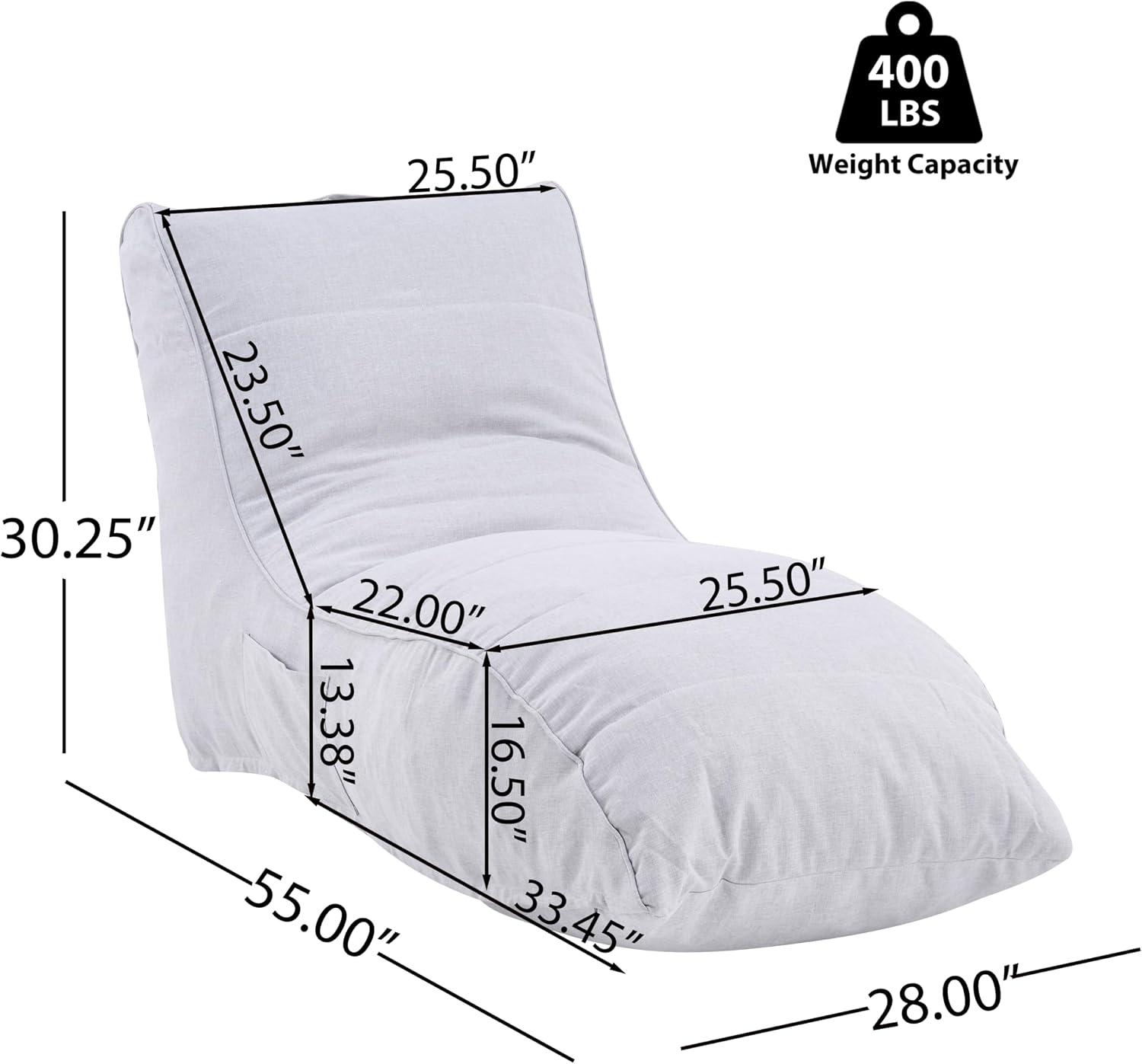 Merax Outdoor Bean Bag Lounge Chair with Side Pocket, 55" Adult Patio Bean Bag Chair with Foam Filled for Pool Balcony, Water-Resistance Fabric Outdoor BeanBag Sun Lounge Chair, Beige