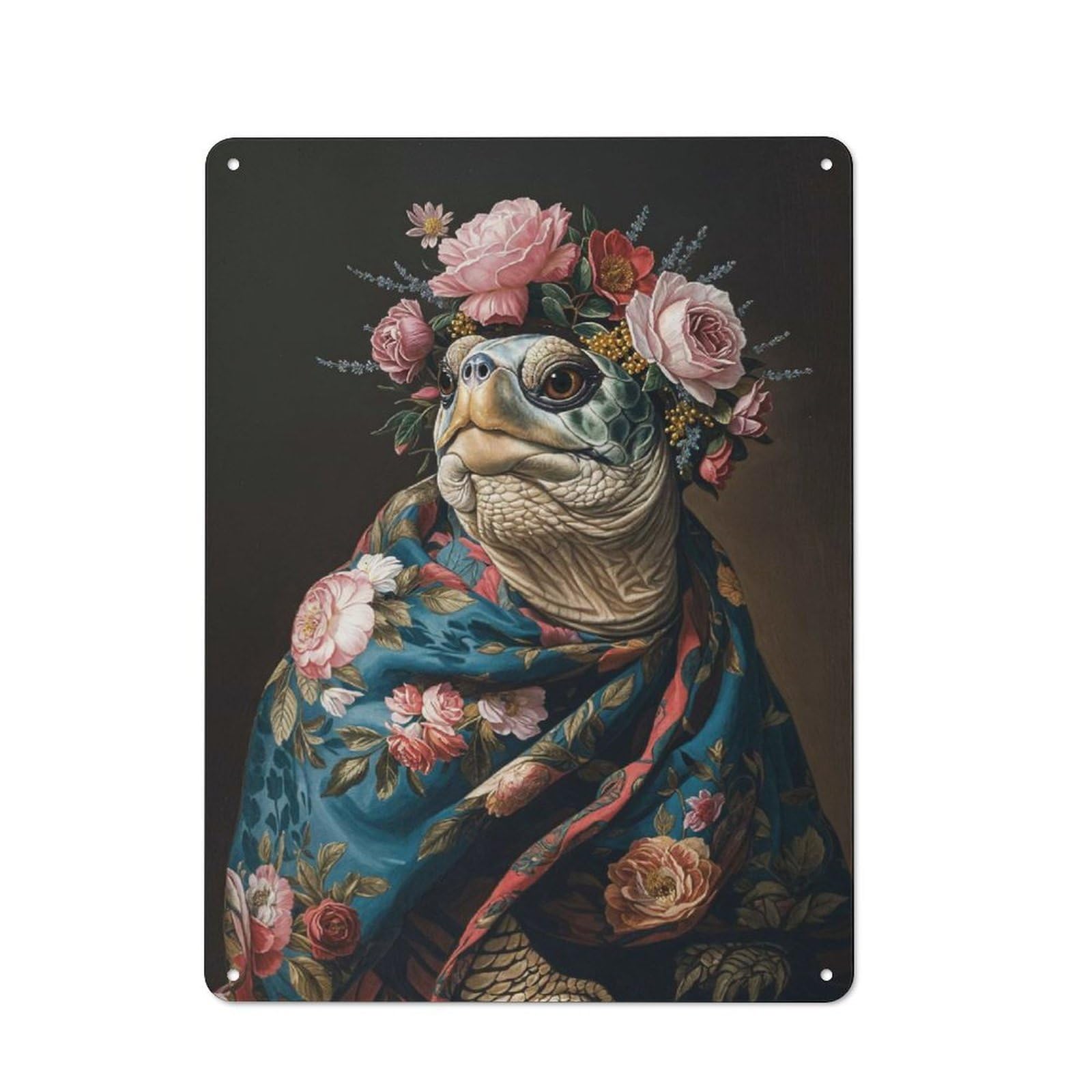 Vintage Cafe Metal Sign 40x30cm Featuring Turtle with Flowers, Bistro Wall Plaque for Cafe, Bistro, Bakery Or Restaurant
