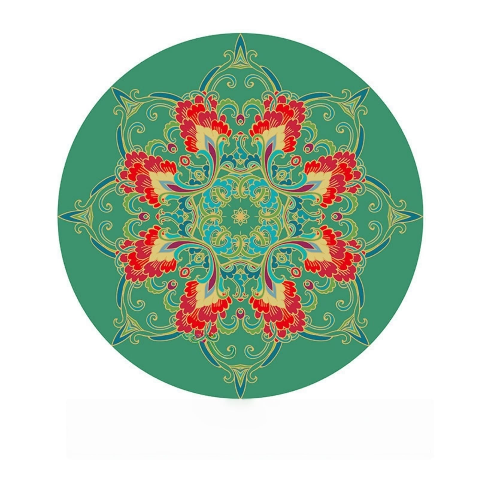 Tapis Rond Salon 200 cm Feuilles Rouges Doux moquette Durable Lavable