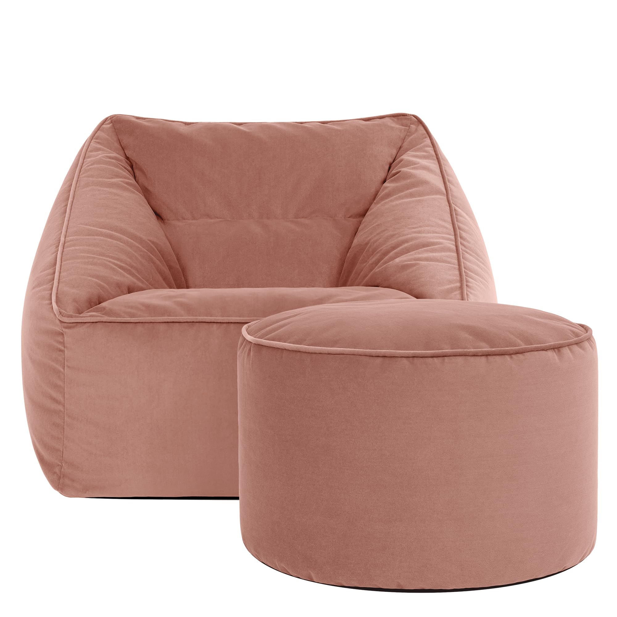 Icon Natalia Velvet Armchair Bean Bag With Pouffe - Pink