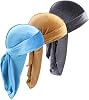 Durags Doo Rag Dew Rags for Men 360 Waves 3Pack Velvet Durags Headwear Skull Hat Headwraps for Men Women