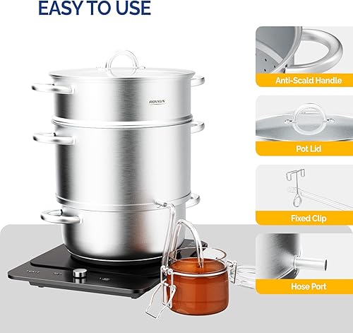 Miniatura 7 de ROVSUN Vaporizador de jugo de acero inoxidable de 11 cuartos de galón, extractor, frutas y verduras, olla vaporera, con abrazadera de tapa de vidrio
