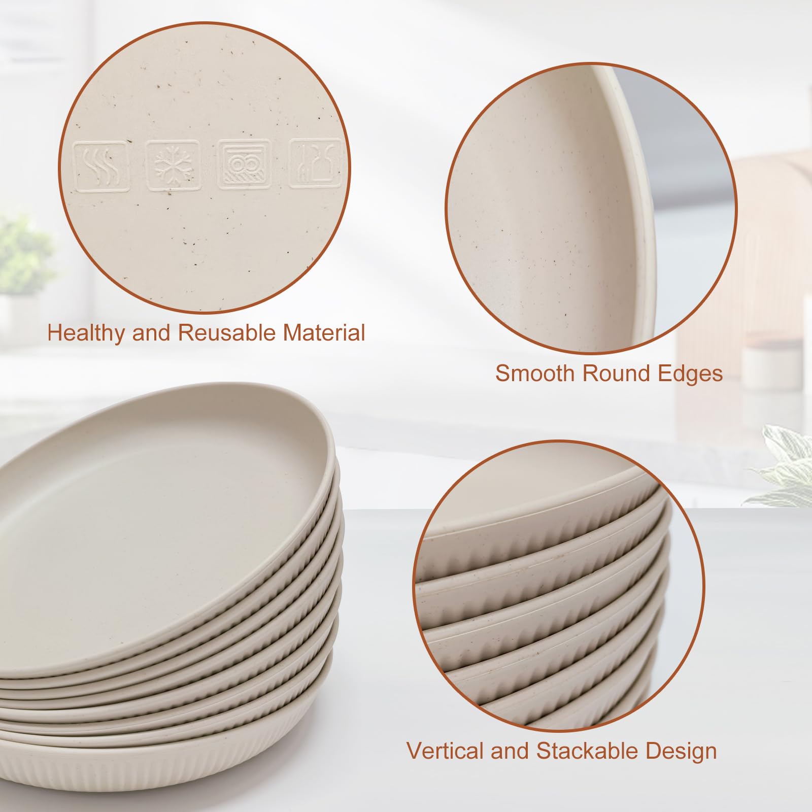 Wiederverwendbar Kunststoff Teller Set mit 8 Stück 23cm, BPA-Frei Mikrowellenfest & Spülmaschinenfest Essteller, Picknickteller | Unzerbrechliches Speiseteller für Salat Pasta Party Zuhause