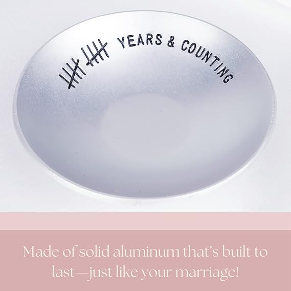 10th Anniversary Tin Gifts 4 In., Engraved, Aluminum Wedding Ring Holder Dish & Gift Box 10 Year Wedding Gift for Him & 10 Year Anniversary for Her Smooth Style