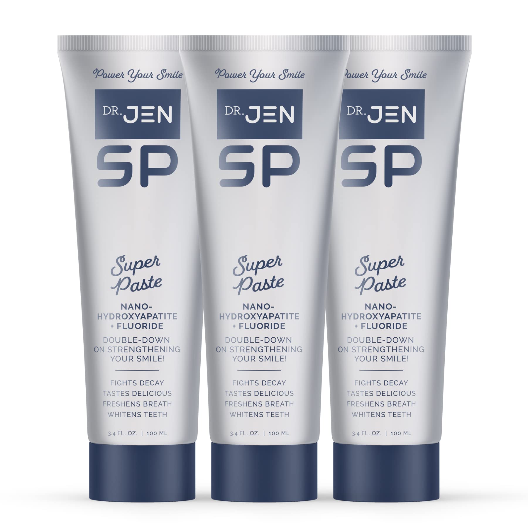 Dr Jen 10% Nano Hydroxyapatite Super Paste, Remineralizing Toothpaste + Fluoride, Dentist Recommended, for Sensitive Teeth, Freshens Breath, Strengthen Enamel (3.4 oz, Pack of 3)