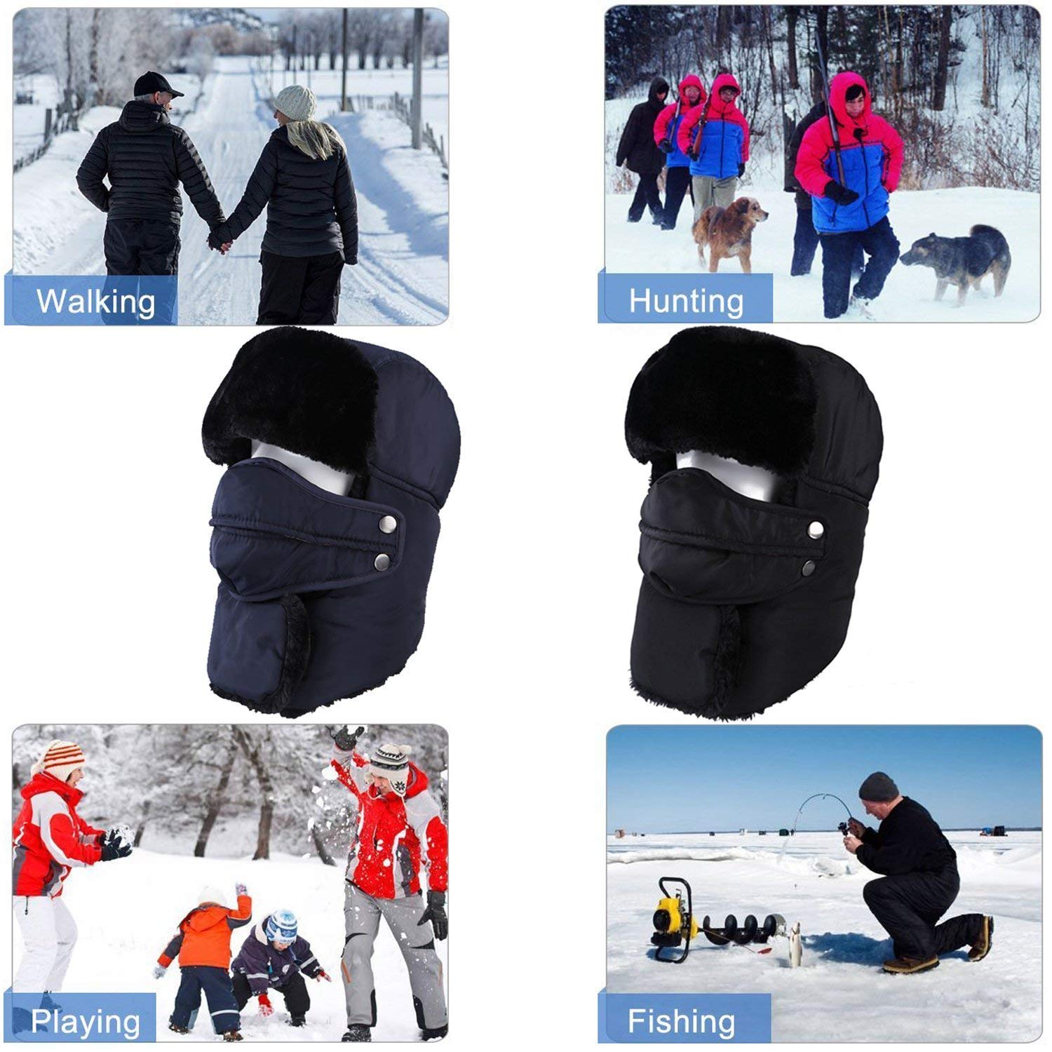 HIVER Combo of Winter Balaclavas with touchscreen Waterproof Gloves for Women,Winter trekking, Hiking, Cold Weather Travels (X-Large, Blue) 1