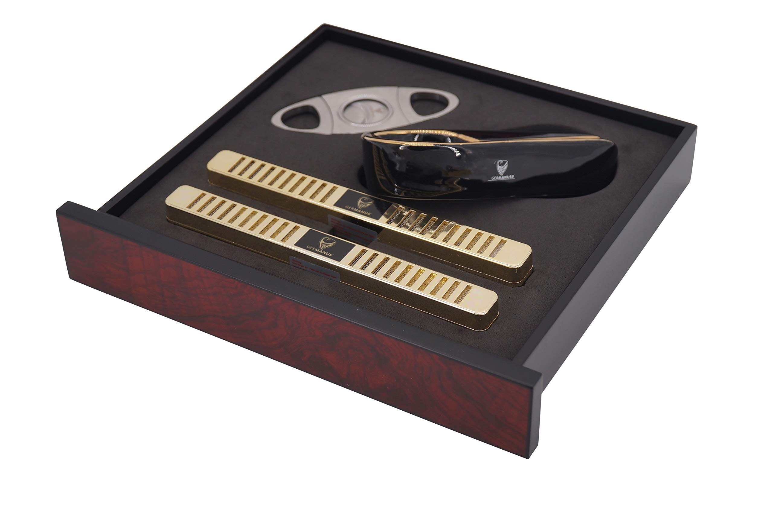 GERMANUS Humidor Set mit Hygrometer, Zigarren Aschenbecher, Cutter
