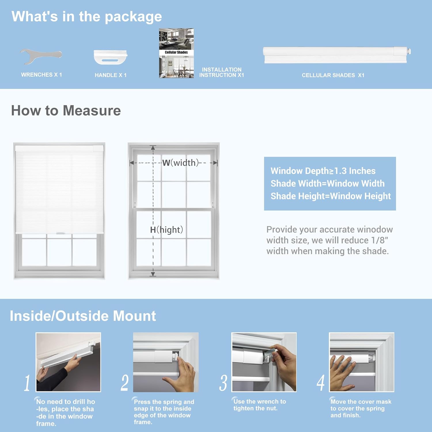 Boolegon No Drill Blinds for Indoor Windows Half Blackout Cellular Shades Cordless No Tools Honeycomb Pull Down Blinds Easy Install No Screws Cellular Shades for Door, Home, Brown