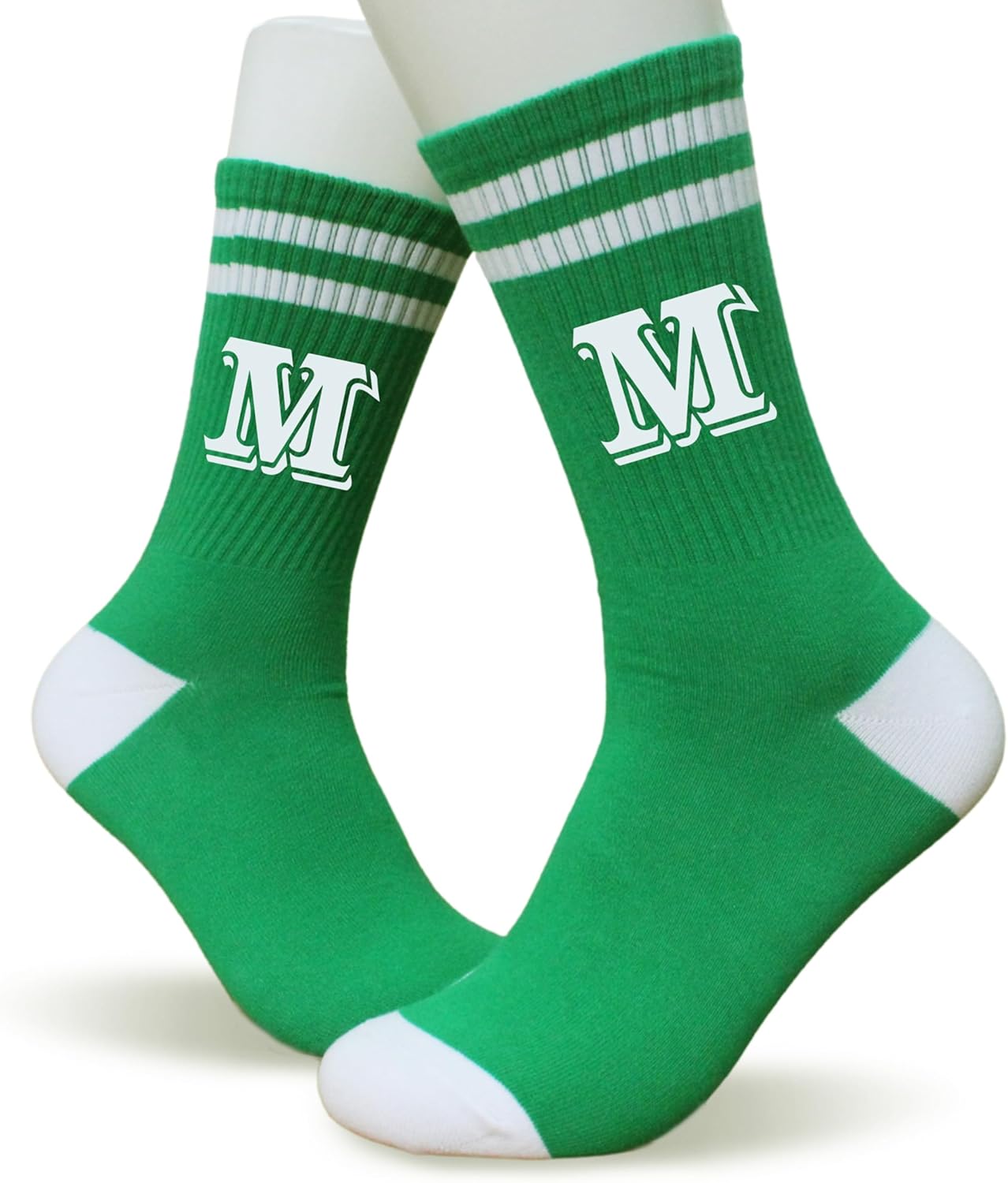 Grace Yonks White and Green Striped Socks With The Letter, Vintage Monogram Socks - Image 5