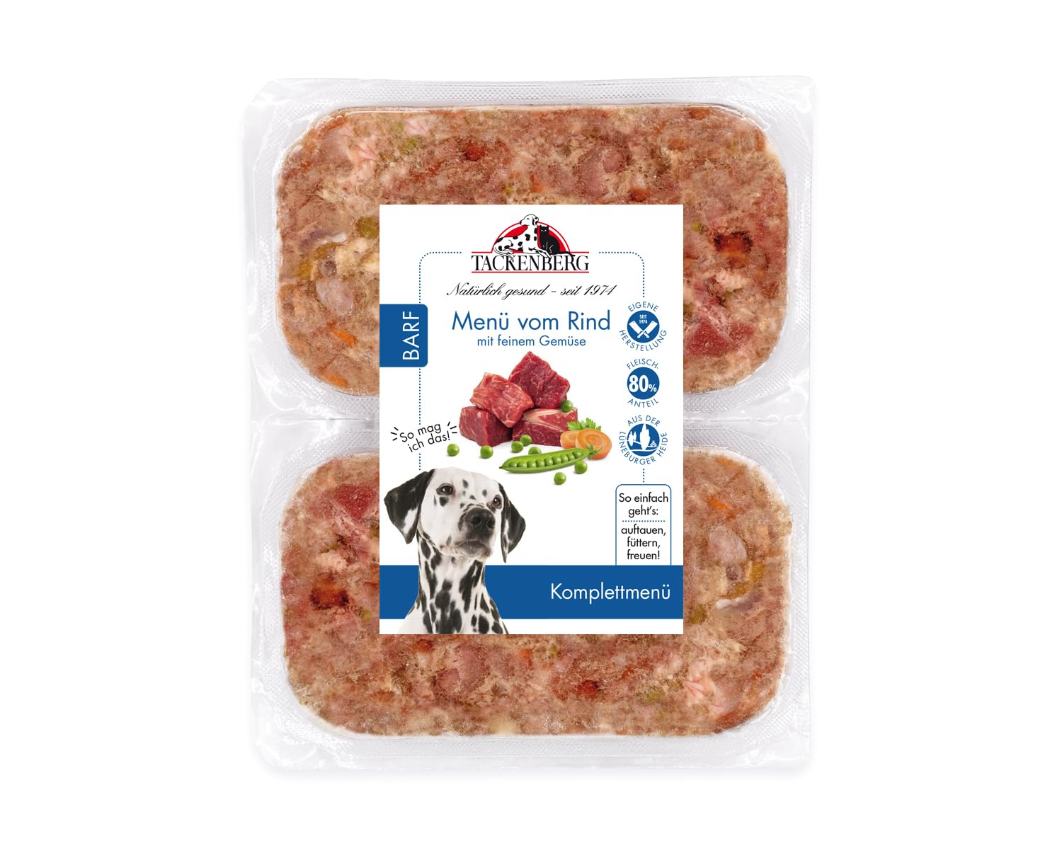 TACKENBERG Barf Menü mit Rindfleisch und feinem Gemüse für Hunde - 14 x 500 g - leckeres Frostfleisch als Hundefutter in Premiumqualität - natürlich getreidefrei - Gefrierfutter