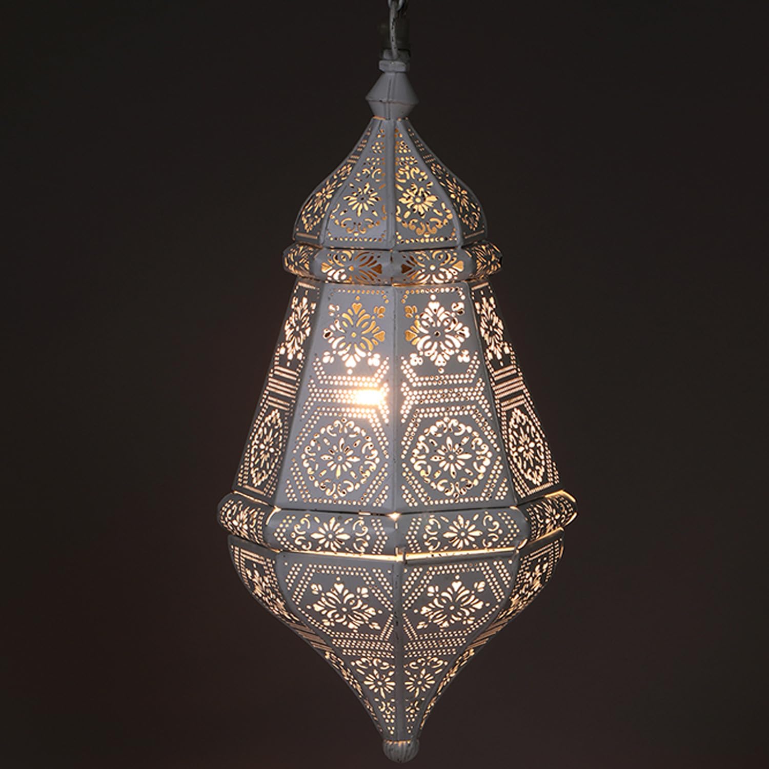 Orientalische Pendelleuchte Salma aus Metall in Weiß 40 cm Wohndeko