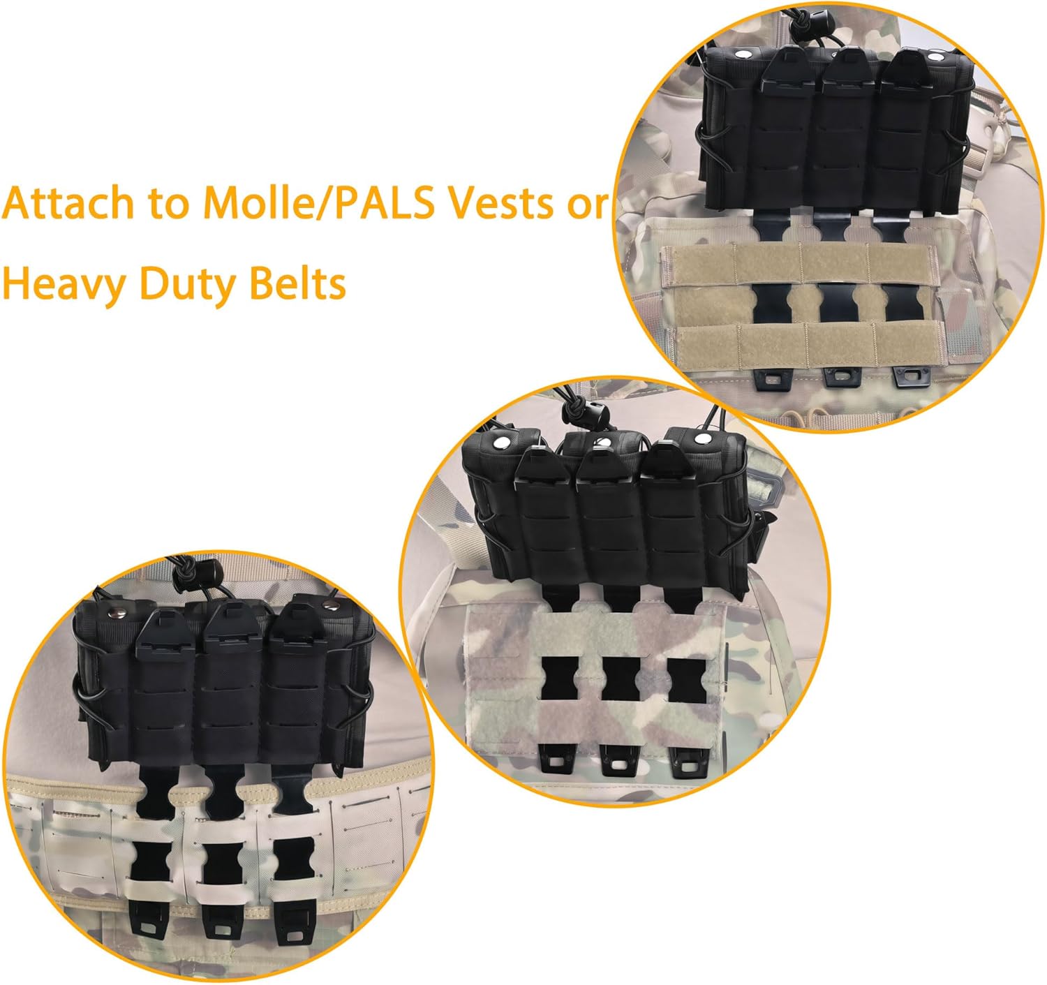 Pistol Mag Pouch 9mm Open-Top, Double & Triple MOLLE Magazine Pouch for Tactical Reload, Fits Glock SIG Beretta 1911 for Belt & Plate Carrier