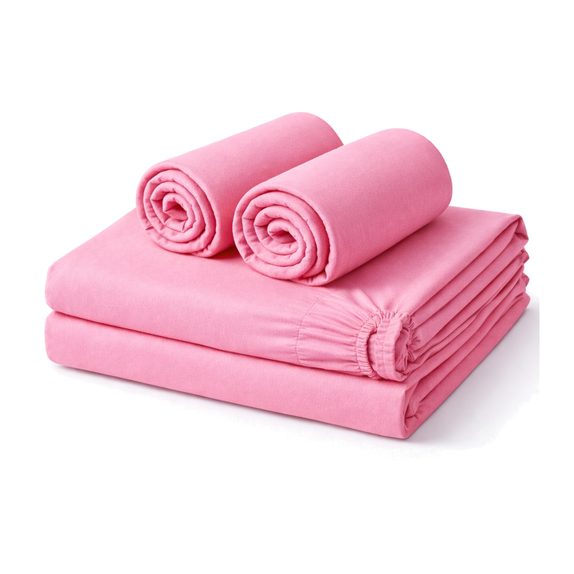 Amour Calin 4 Piece Bed Sheet Set - Easy Care Soft Brushed Microfibre Fabric - Flat Sheet, Fitted Sheet with Pair of Pillowcases - Shrinkage and Fade Resistant (Pink, King)