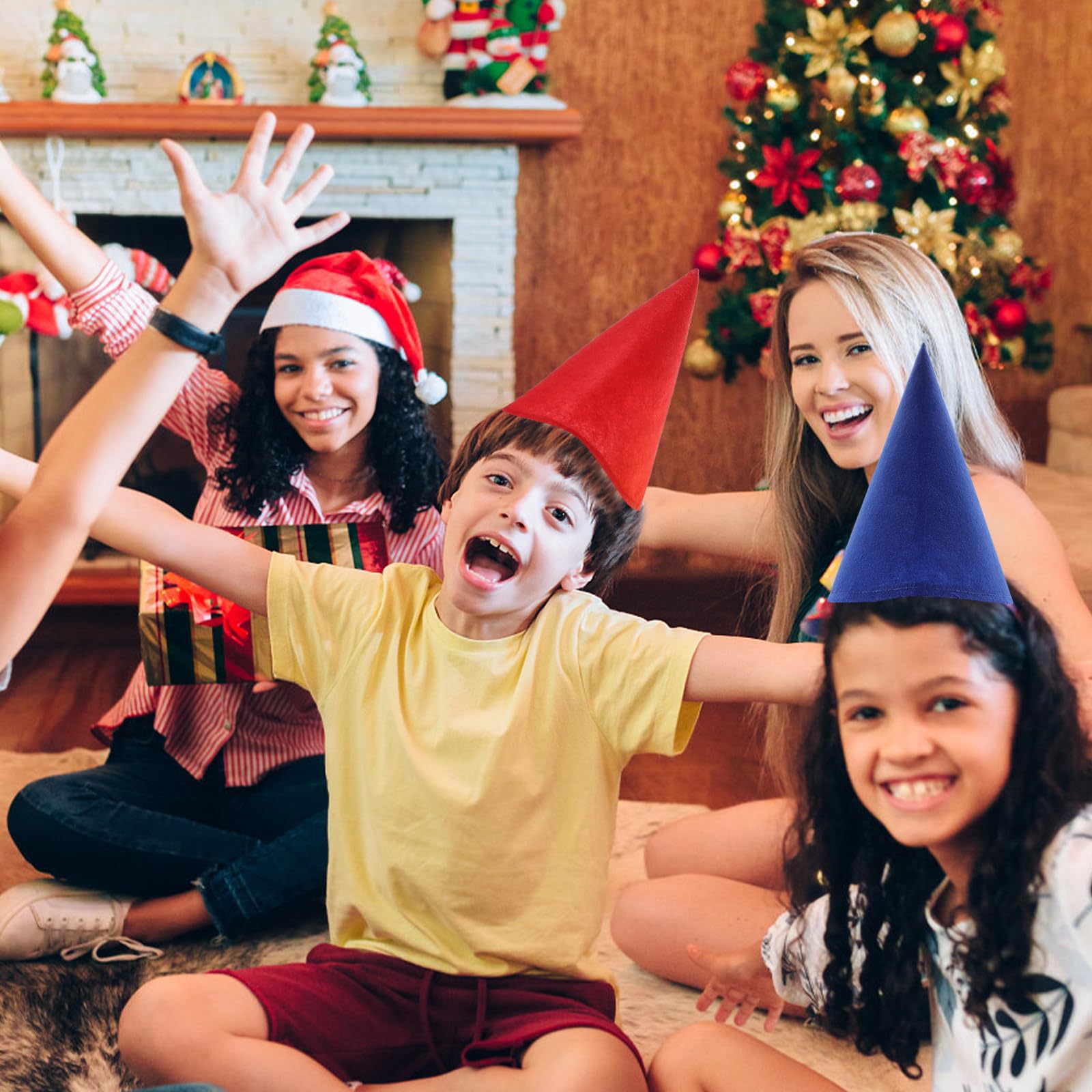 Angoily 7 sombreros de enano de fieltro grueso en forma de cono, multicolor, gorro de Navidad para fiestas y accesorios de disfraces para celebraciones