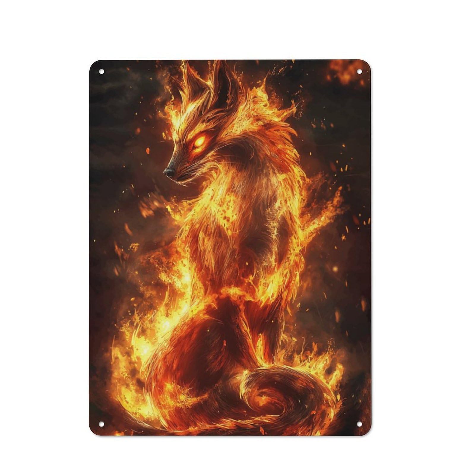 Decorative Metal Sign with Fiery Fox Design 40x30cm, Cosy Cafe Wall Decor for Kitchen, Cafe, Pantry Or Dining Room