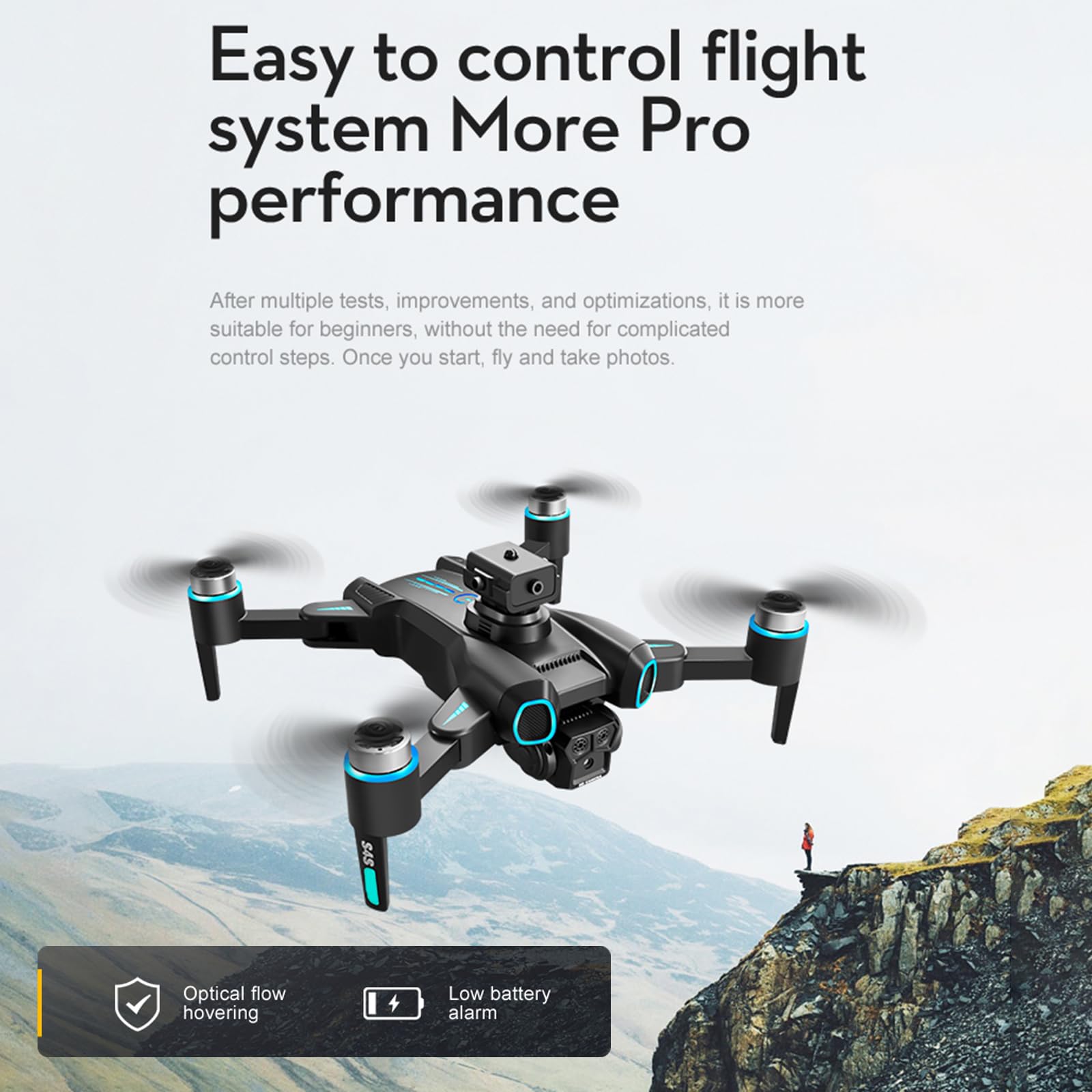 Drone con fotocamera per bambini e adulti, quadricottero pieghevole con controllo motore senza spazzole con ribaltamenti 3D Localizzazione ottica Fotografia gestuale per (Batteria 6K3)