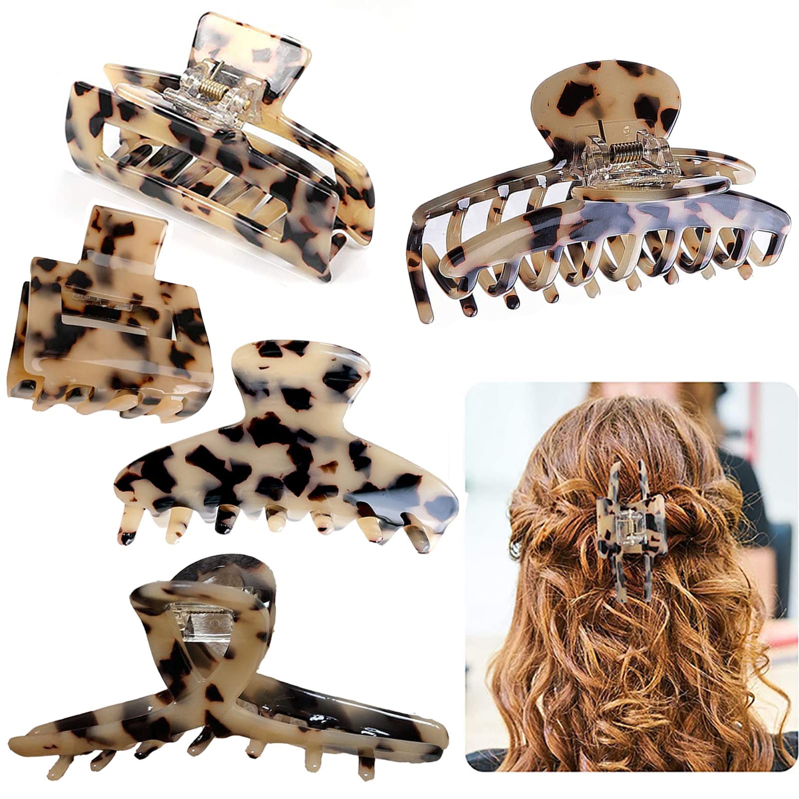 Acetic Acid Power Grip Five Pieces, Five Different Sizes, Leopard And Print Patterns, Can Achieve A Variety Of Styles Of Hair, 2 Colors Optional (Light Leopard Color)