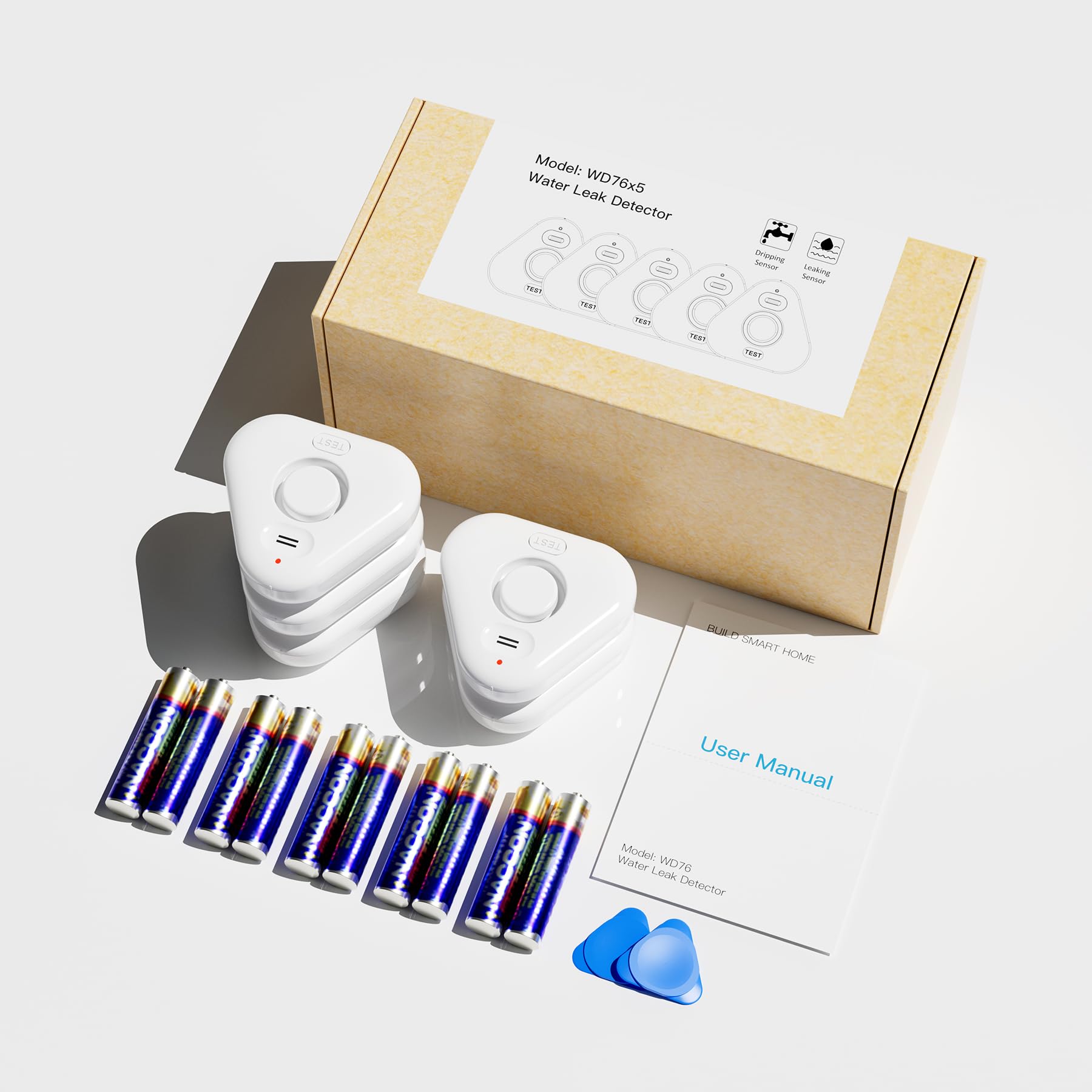 Paquete de 5 detectores de fugas de agua para el hogar, Stechro 4 niveles de audio ajustable de 0 a 120 dB, detector de fugas de agua con alerta de fugas y goteo, sensor de fugas de agua IP66 para