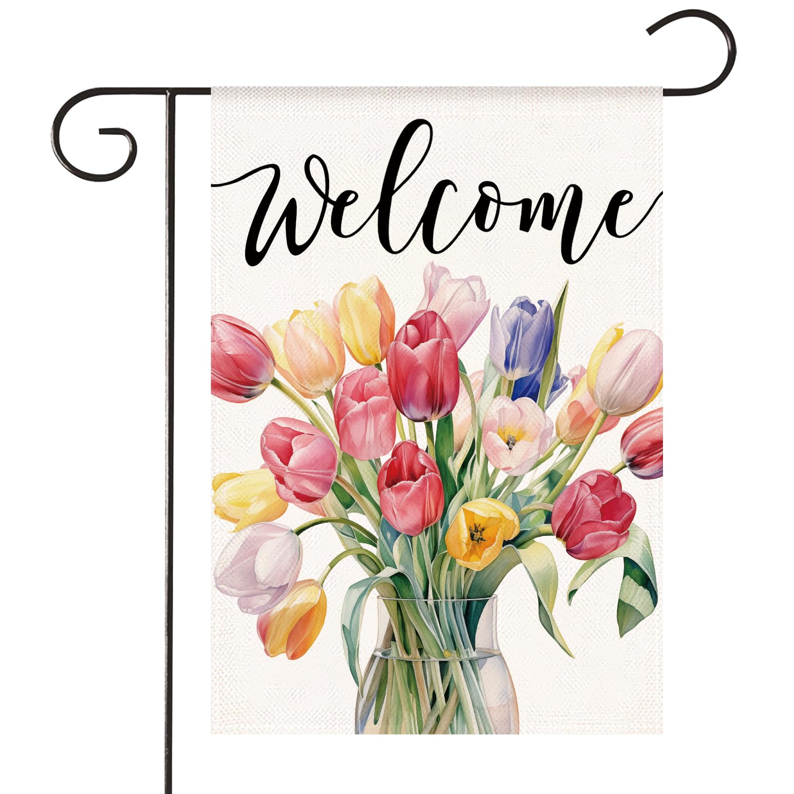 HOMFREEST Tulip Spring Garden Flag 12x18 Inch Double Sided Burlap Floral Small Yard Flags Welcome Flowers Holiday Decoration for Outside