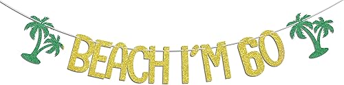Cartel de playa con texto en inglés "I'm 60", decoraciones de feliz cumpleaños 60, directamente fuera de 1963, decoraciones de fiesta de piscina de
