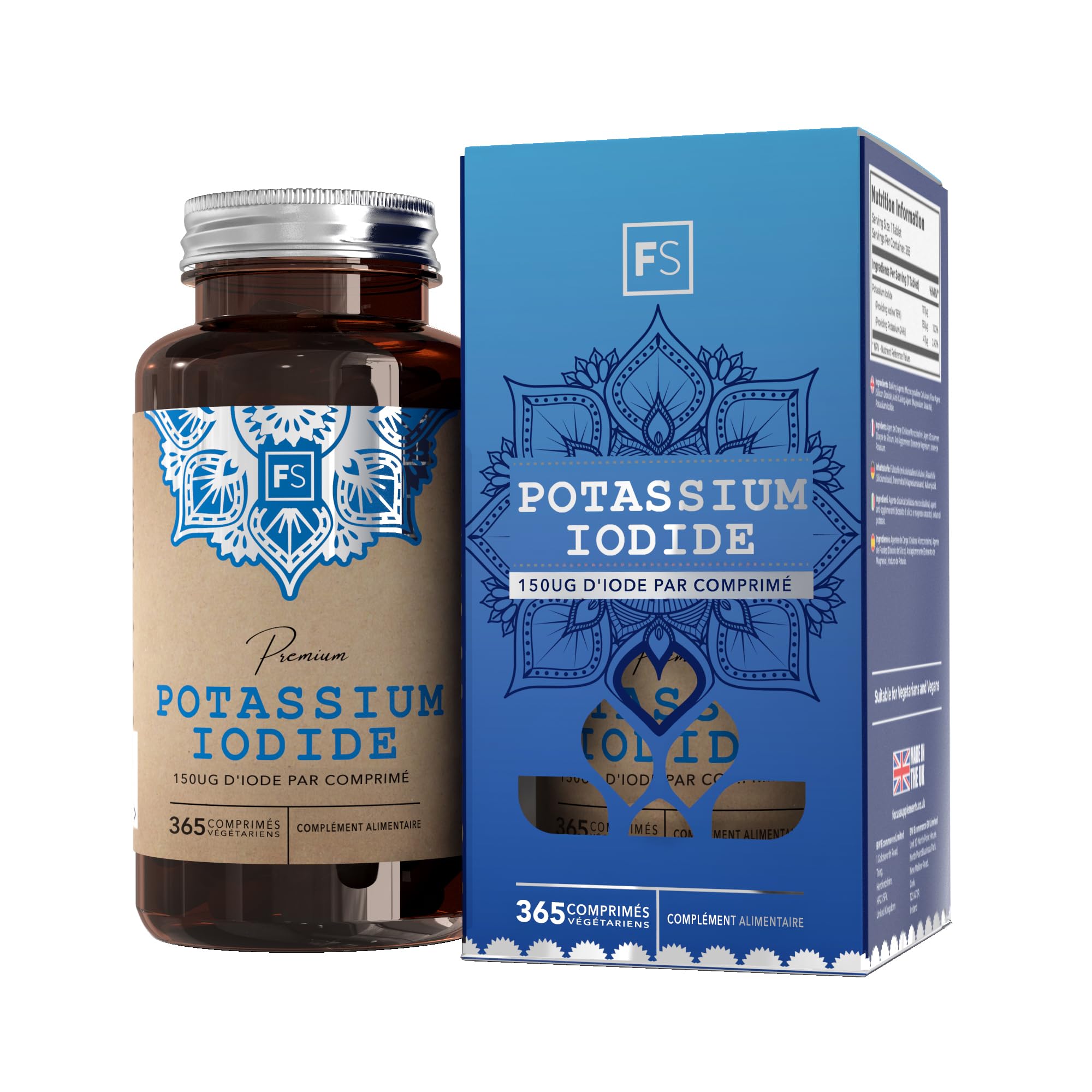 FS Iode de Potassium Supplément | 365 pastille de Potassium & Iode - 150mcg Iodure de Potasium par portion | Supplément Iode | Sans OGM Sans Gluten Sans Produit Laitier Sans Allergène