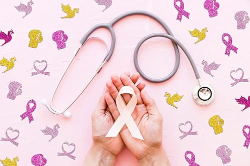 Miniatura 4 de 200 unidades de confeti de concientización sobre el cáncer de mama, cintas rosadas, palabras de esperanza, confeti de papel con purpurina para