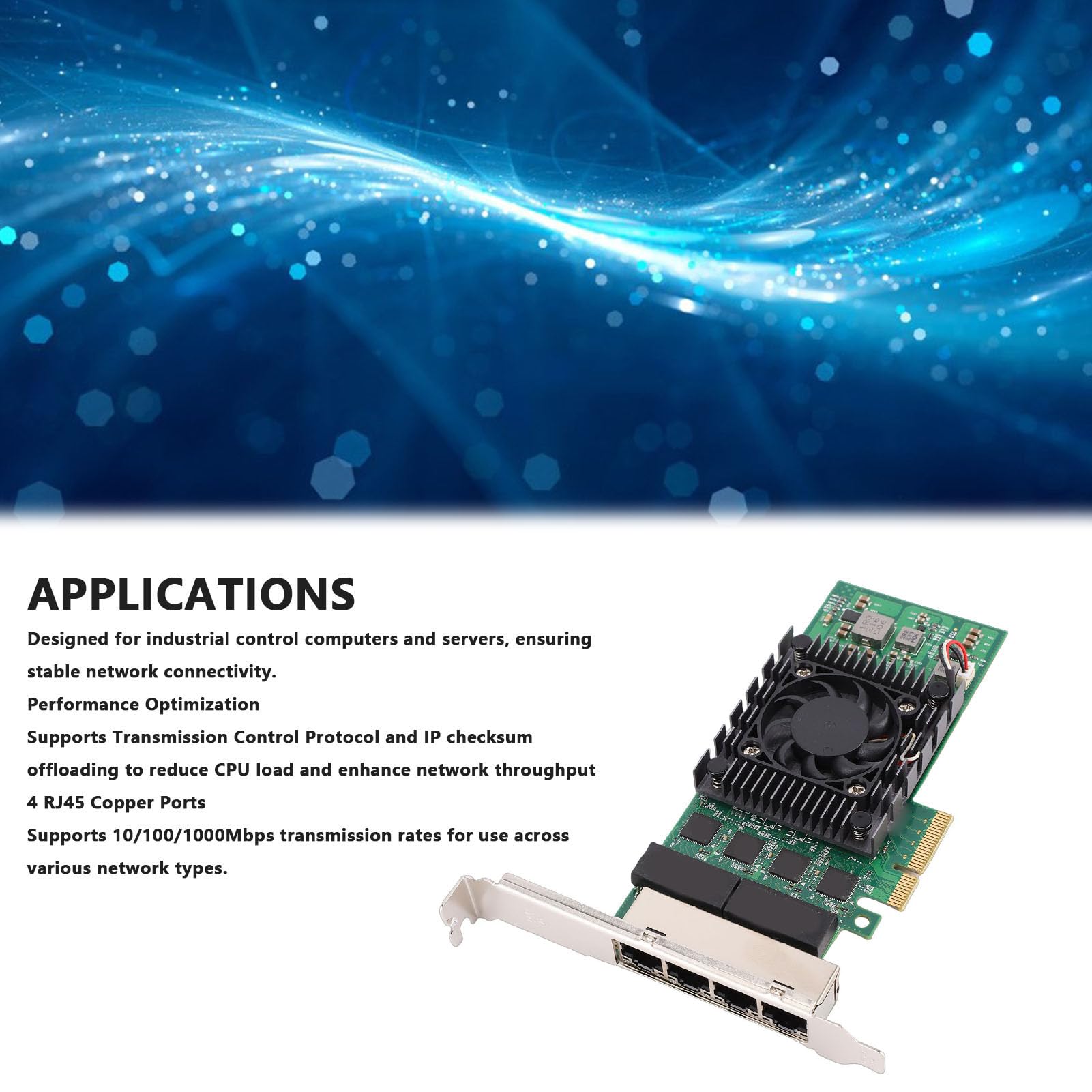 Jectse Scheda di Rete Gigabit Ethernet, NIC RJ45 PCIEX4 di Grado Industriale a 4 Porte con modalità di Risparmio Energetico e Indicatori LED, per Server Desktop