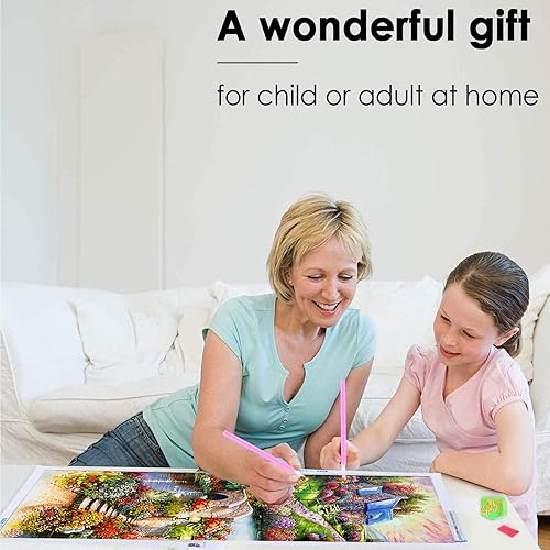 Miniatura 5 de Kits de pintura de diamantes 5D para adultos, bricolaje, casa de paisaje grande, taladro redondo completo (31.5 x 15.7 pulgadas) con diamantes de