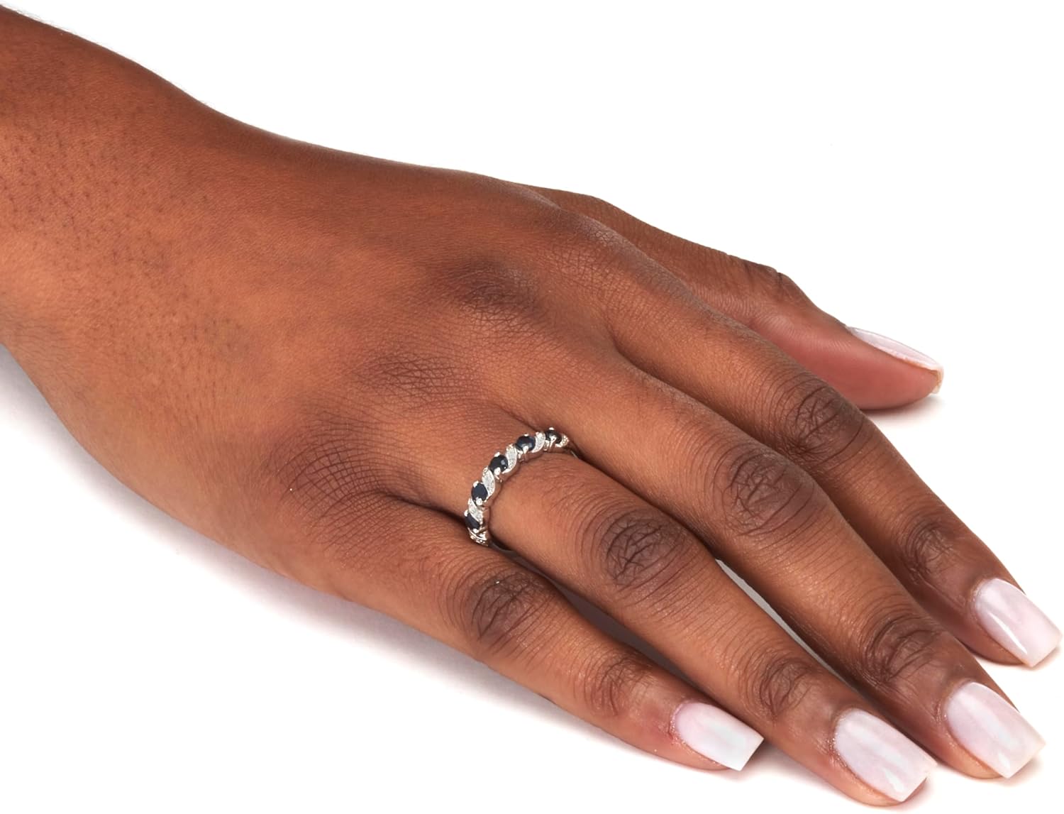 PalmBeach Sterling Silver Round Genuine Blue Sapphire and Round Genuine White Topaz Ring Sizes 6-10