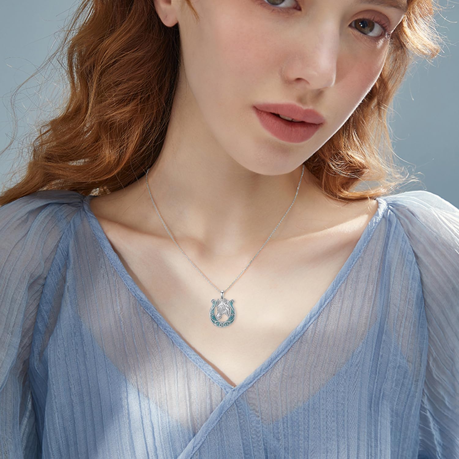Horseshoe Necklace 925 Sterling Silver Cowgirl Gifts Western Turquoise Jewelry for Women - Image 5