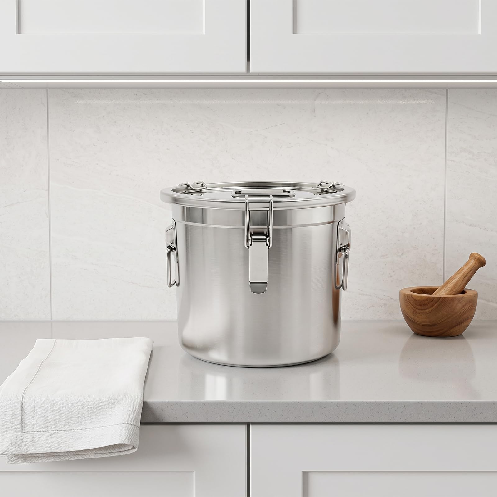 Recipiente de acero inoxidable de 21 l con tapa, recipiente grande para cereales