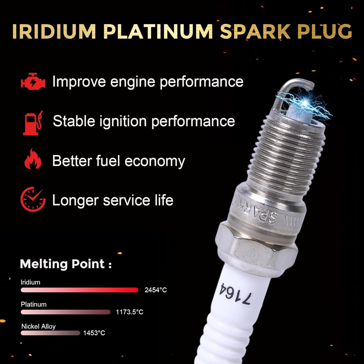 7164 Iridium Spark Plugs Compatible with 1999-2013 Chevy Silverado 1500 4.3 V6 Buick Century LeSabre GMC Sierra Ford Explorer Escape Cadillac Pontiac Mazda Vehicles 3.1L-4.3L Set of 6