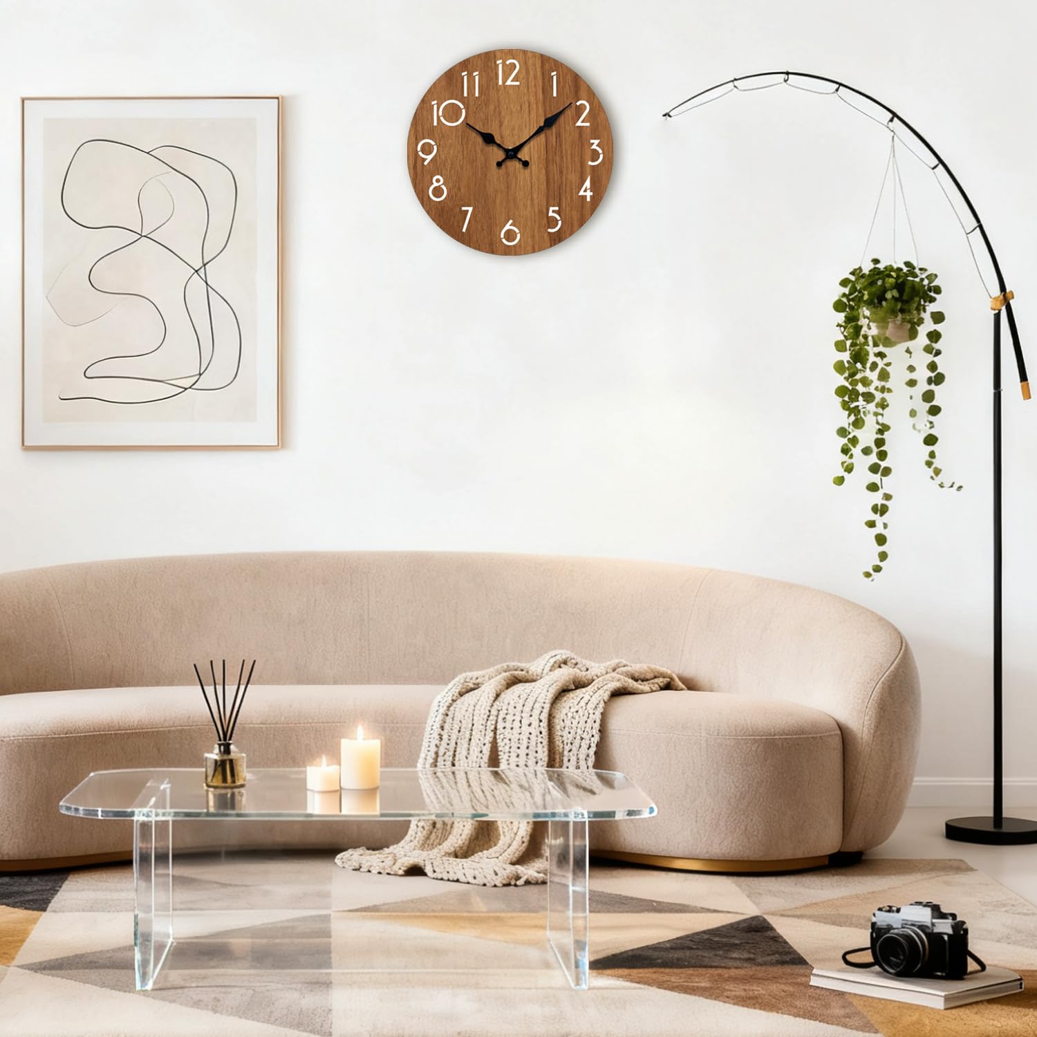 Reloj de pared, moderno, funciona con pilas, silencioso, sin tictac, decorativo para sala de estar, oficina, hogar, escuela, 12 pulgadas (marrón)