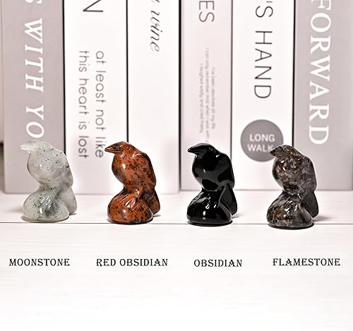 Miniatura 5 de DZJXBZhu Estatua de bolsillo de Guardián de la suerte tallada a mano de cristal natural de cuervo de obsidiana, estatua de animal de cristal