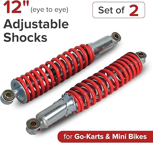AlveyTech Amortiguadores ajustables de 12" para karts y mini bicicletas (juego de 2) (diámetro de ojo de 0.394 in)