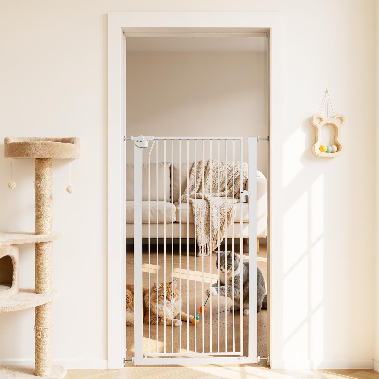 VEVOR Barrera de Seguridad para Niños, Alto Extra de 1420 mm, Ancho Ajustable de 740-1050 mm, Puerta de Seguridad para Perros y Gatos, Kit de Accesorios de Instalación, para Escaleras Pasillos, Blanco