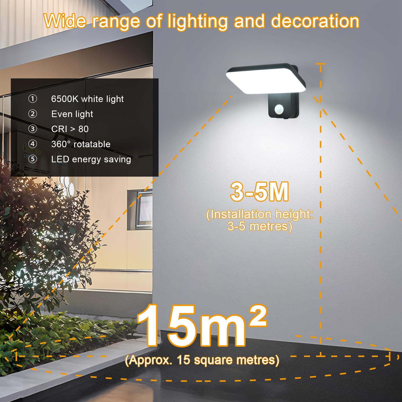 Osairous 16W Außenleuchte mit Bewegungsmelder, Außenwandleuchte mit Bewegungsmelder, IP65 Wandleuchte für den Außenbereich, Drehbare Led wandleuchte für Garten und Terrasse, Schwarz 6500K