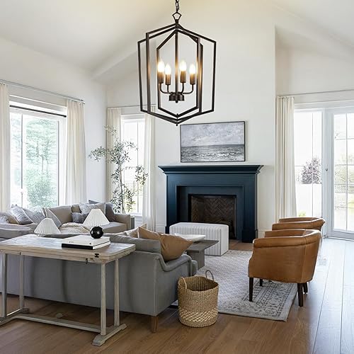 Miniatura 5 de Lámpara colgante de 4 luces, moderna lámpara de entrada de granja, acabado negro mate, lámpara colgante para dormitorio, comedor, vestíbulo, pasillo.