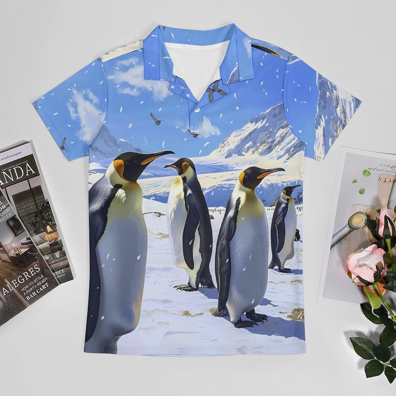 King Penguins Novelty Men's Short Sleeve Shirt Golf Tennis Shirts Work T-Shirt Sport Tee